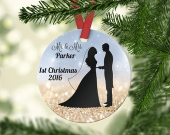 Personalized Christmas Ornament Couples Ornament Mr & Mrs Ornament Custom Ornament Porcelain Ornament Wedding Gift