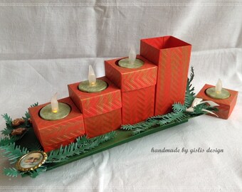 Advent calendars made of paper, candles, illuminated, Christmas, Christmas, for filling, red/green, handmade