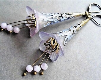 Flower Earrings Statement Jewelry Lavender Earrings Floral Jewelry Long Earrings Purple Jewelry Victorian Earrings Gift Idea Purple Earrings