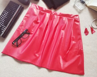 Red leather skirt, Leather skirt //ladies Skirt //