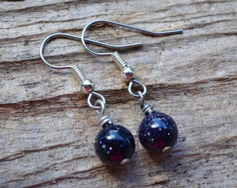 Blue Goldstone Rounds . Earrings