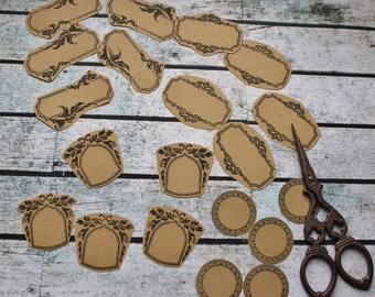 30 Label die cuts, embellishments