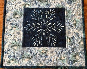 Quilted Table Topper, Snowflake Topper, Handmade Table Topper, Batik Table Topper,