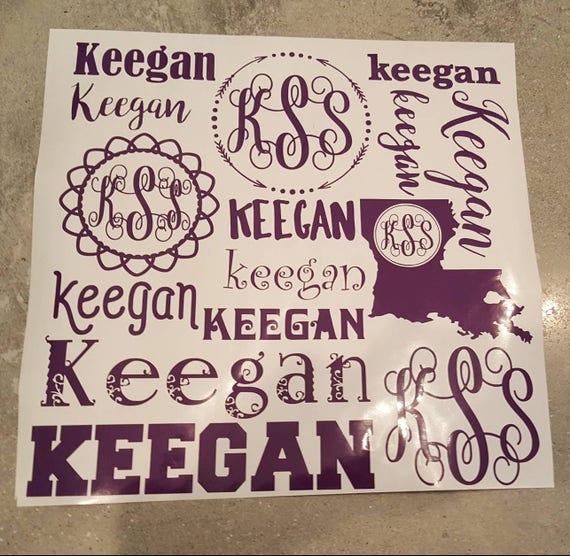 Vinyl sticker name and Monogram 12x12 sheet