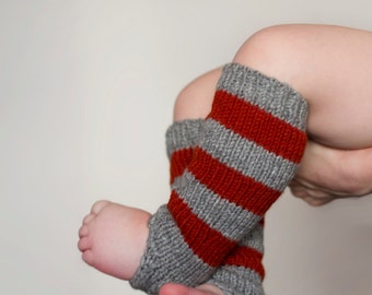 Hand knit striped toddler leg warmers // Baby yoga socks, toddler leg warmers red stripes kids yoga socks, long kids legwear, onward onward