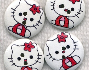 Hello Kitty Buttons Decorated Wooden Buttons 23mm (1 inch) Set of 8 /BT287A