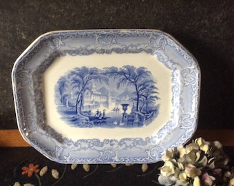 Vintage blue transferware platter