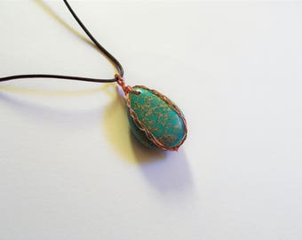 wire wrapped sea sediment jasper necklace pendant