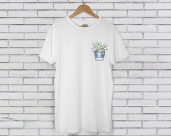 Spikey Aloe Vera Plant Succulent White Tee Tshirt