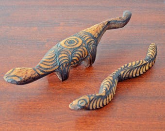 Vintage Aboriginal Australian Wood Carvings, Lizard Carving, Snake Carving