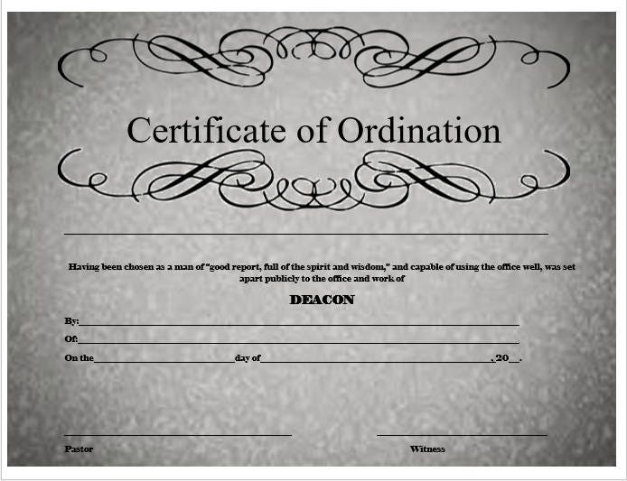 deacon ordination certificate free ordination certificate download