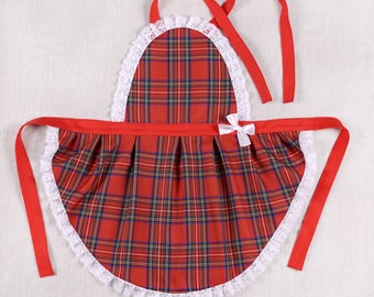 Kitchen apron for women tartan with lace/handmade