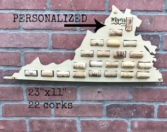 Virginia Wine Cork Map,Wine Cork Display,Wine Cork Holder,Wine Cork Collector,Wine Cork Art,Wine Cork Home Decor,Wine Gift, Wine Cork Sign