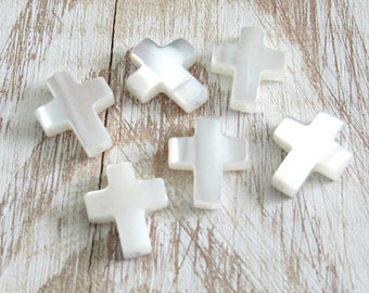 Mother of pearl, cross beads, set of 5, white cross charms, Natural beads, pearl beads, christian cross, catholic charms, rosary beads