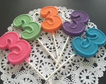 NUMBER THREE Chocolate Lollipops(12 qty) 3rd BIRTHDAY/Third Birthday Favors/Number 3 Lollipops/Kids Third Birthday/Number Three Party Favor