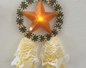 One Handcrafted Miniature Filipino Paper Parol with LED Light- Christmas Star Ornament - Yellow only Ready to ship