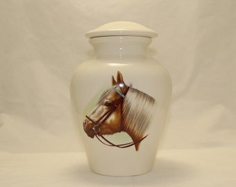 Cremation Urn with Horse Ceramic Jar with Lid,Large Urn, large jar, art pottery, handmade