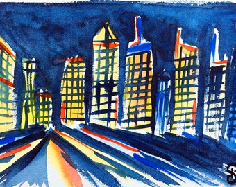 Original watercolor, Manhattan skyline, New York City, original painting, watercolor, New York, Manhattan, Skyline, art, painting
