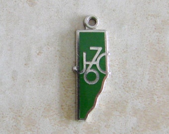 JC 76 Green Enamel Sterling Silver Bracelet Charm Map