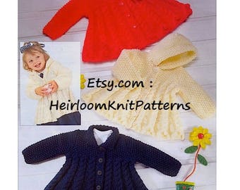 Baby Child Swing Coats Knitting Pattern 3 Designs 18-28'' Chunky Bulky Knit Baby Toddler Girl Cable Coats Pattern Instant Download PDF - 489