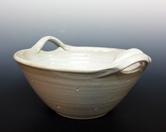 handmade serving bowl, ceramic bowl, white bowl, serving bowl, farmhouse pottery, bowl with handles, large bowl, pottery bowl