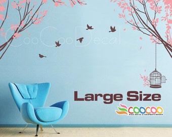 Tree Wall Decal Nursery Wall Decal Vinyl Wall Sticker Removable Tree and Birds, Spring Tree 2 LARGE SIZE