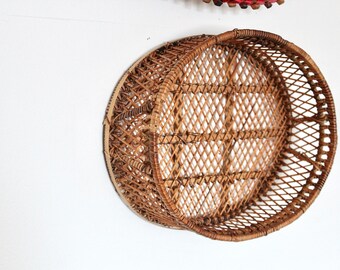 Vintage Boho Bamboo Bowl / Vintage Bamboo Bowl / Oval basket / bamboo basket / Boho Woven Basket / Wall Basket
