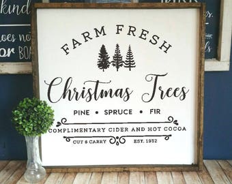 DIY Farmhouse style decal, Farm Fresh Christmas trees sign, Farm Fresh trees decal, Farmhouse Christmas decal, christmas trees vinyl decal