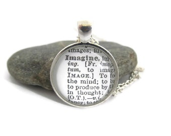 IMAGINE Definition Necklace - Dictionary Pendant Necklace - Bronzed or Silver
