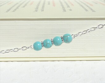 Turquoise Eyeglass Chain, Reading Glasses Chain, Eyeglass Necklace, Eyeglass Holder Necklace, Silver Lanyard