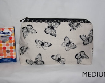 Handmade Cream and Black Butterfly Cosmetic Bag