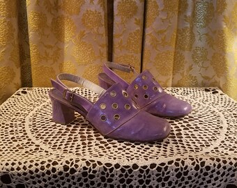 Vintage 1960's Purple Patent Leather Shoes Heels, 8 1/2 8.5, Mod Squad