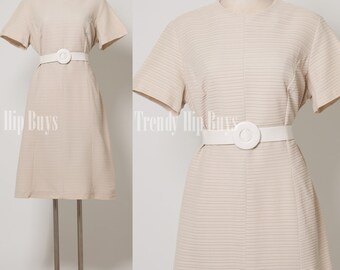 Vintage 60s dress Mad men dress Ivory Dress shift dress - L/XL
