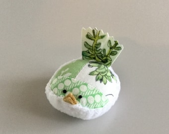 Pincushion Green And White Bird Pincushion Floral Pin Keep Kawaii Bird