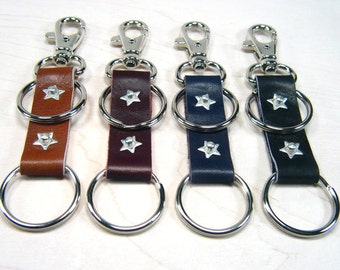 Leather key ring, mens leather keyring, mens leather keychain, leather key fob, keychain, brown keyring, brass keyring, nickel key ring
