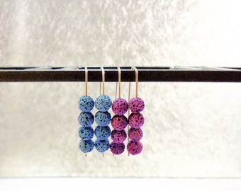Lava Stone Sterling Silver 925 Earrings-Blue-Purple