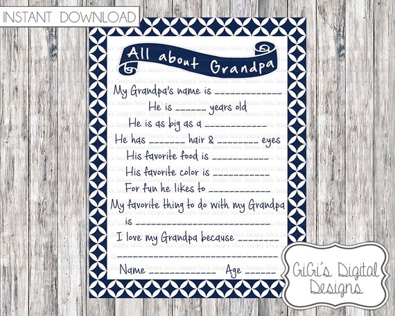 All about Grandpa Father's Day Questionnaire All About