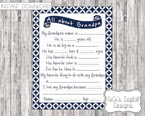 All about Grandpa Father's Day Questionnaire All About