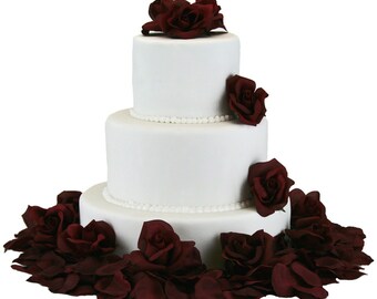 Burgundy Silk Rose Cake Flowers - Reception Decoration