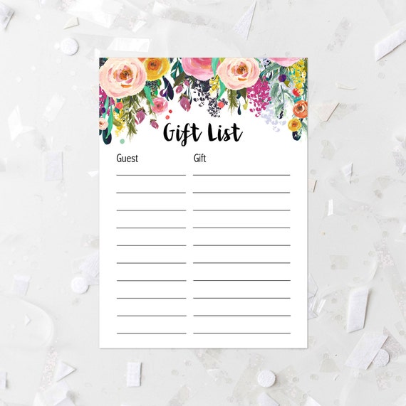 Gift List Printable Floral Baby Shower Gift List Bridal Shower Gift List Printable Floral Baby Shower Gift List Bridal Shower