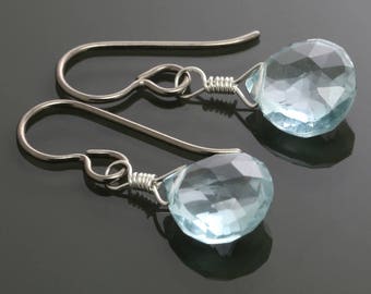 Aqua Blue Quartz Earrings. Titanium Ear Wires. Hypoallergenic. Gemstone Dangle Earrings. Bridal Earrings. f15e033