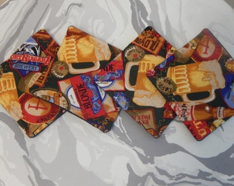 Set of 4 Fabric Drink Coasters Man Cave Beer