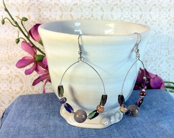 Purple Stone and Glass Hoops