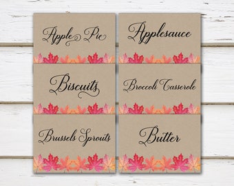 Printable Thanksgiving Food Cards, Place Cards, Filled In, Personalized, Customized, Thanksgiving Foods, Food Tents, Friendsgiving, MB258