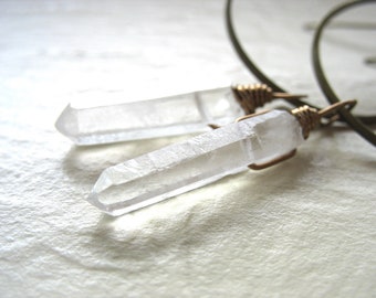 Crystal Earrings, Quartz Crystal Point Hoop Chandelier Dangle Drop Earrings, Gemstone Jewelry, Hoop Earrings, Gemstone Jewelry