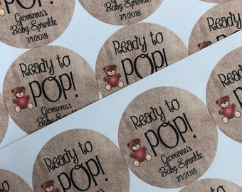 Ready To Pop Stickers, Ready to Pop, Ready to Pop Baby Shower, Custom Stickers, Animal Stickers, Baby Shower Stickers Labels, Custom Sticker