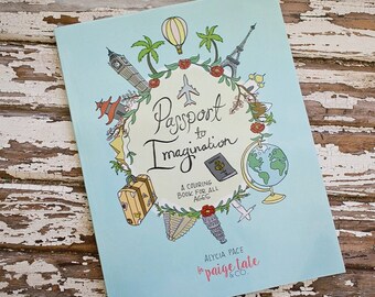 Travel Theme Adult Coloring Book, Passport to Imagination, Colouring, Sketchbook, craft, DIY, draw, sketch, art, coloring page, gift idea