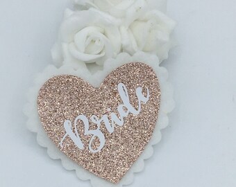 Rose Gold Glitter Bride to be Badge. Hen do badge. Hen night badge. Fabric badges Hen Party Badges