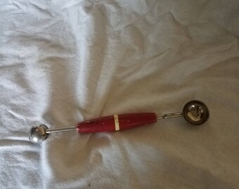 Vintage Melon Baller - Chippy Wooden Handle - Rustic Kitchen Utensil