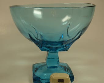 Blue glass pedestal bowl